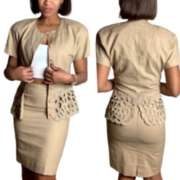 Pia Rucci Tan Vintage Two Piece Skirt Suit Set - Picture 5 of 15